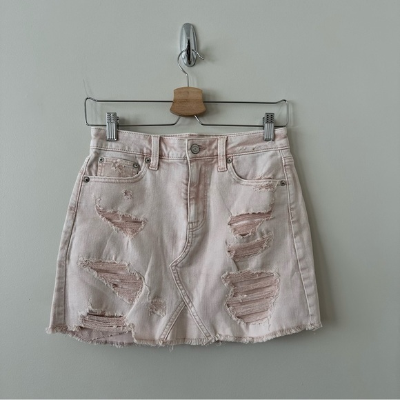 American Eagle-Distressed Mini Skirt- Pink Clay (Size:0) - Picture 1 of 6